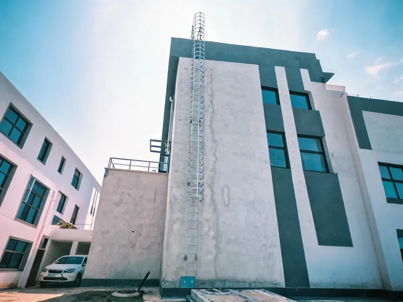 Dengtai fixed ladder with worker on safety line — factory installation — factory installation